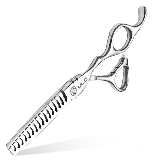 ULG Hair Thinning Scissors 6.7” Shark Series 100% Japanese Stainless Steel, Offset Handle, 16-Tooth Fishbone Chunker 45% Hair Removal, Professional Barber Layering Shears for Salon & Home Hair Styling