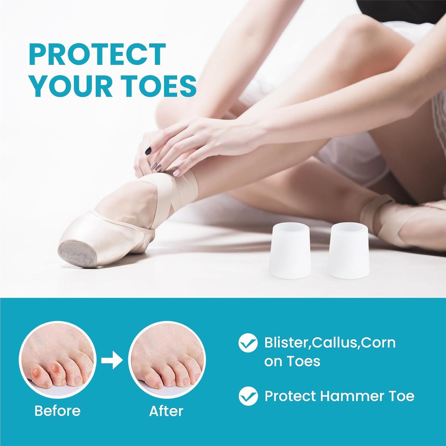 Povihome Pinky Toe Sleeves Protectors - 12 Pack Small Gel Corn Protectors - Protect Toe from Rubbing, Ingrown Toenails, Calluses, Blisters - Toe Cushions for Pain Relief (Small Size, White)