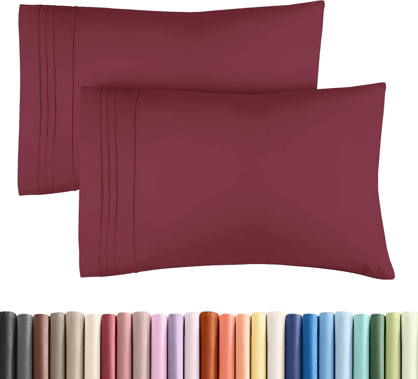 King Pillow Cases Set of 2 - Ultra Soft Hotel Quality Pillowcase Covers - Comfy, Cozy & Wrinkle Free - Shrinkage, Stain and Fade Resistant - Machine Washable Pillow Protectors - 2 Piece Set - Burgundy