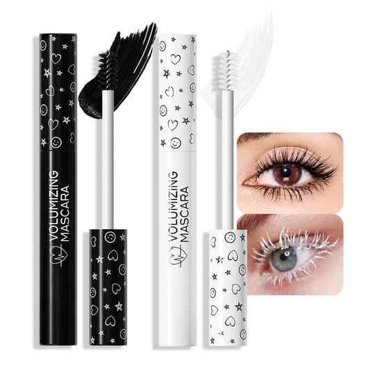 Colored Mascara for Eyelashes Set,Colorful Waterproof Mascara for eyelashes Long lasting Charming Voluminous for Women Halloween Eye Makeup (2Pcs 03#Black&04#White, F)