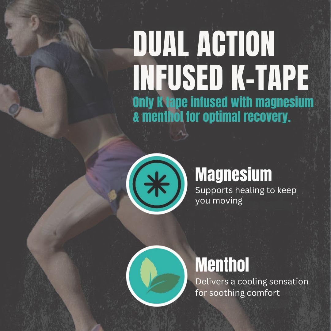 Heali Kinesiology Tape with Magnesium and Menthol, 20 Pcs Precut Strips, K Tape Roll, Knees, Physical Therapy Sports Tape for Knees, Joints & Muscles, Water Resistant, Black Zebra