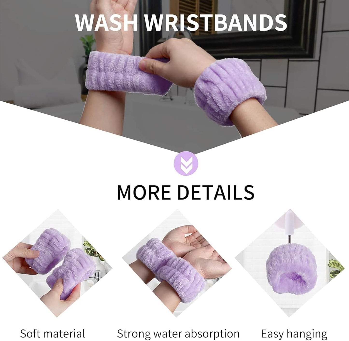 16pcs Skincare Headband Set, Headband Set for Face Washing Spa and Makeup, Including 1 Hairband, Wristband, 3 Hair Claw Clips and 10 Hair Ties, with Box, Gift for Women and Girls, Purple