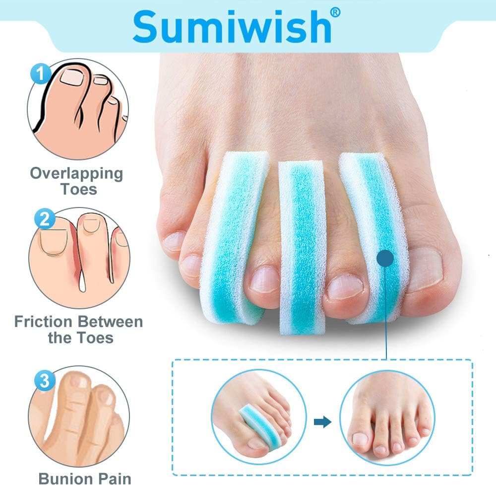 Sumiwish Foam Toe Separators, 10 Pack Breathable Toe Spacers, Reduce Friction and Relieve Corns Pain, Overlapping Toes Corrector - (Blue)