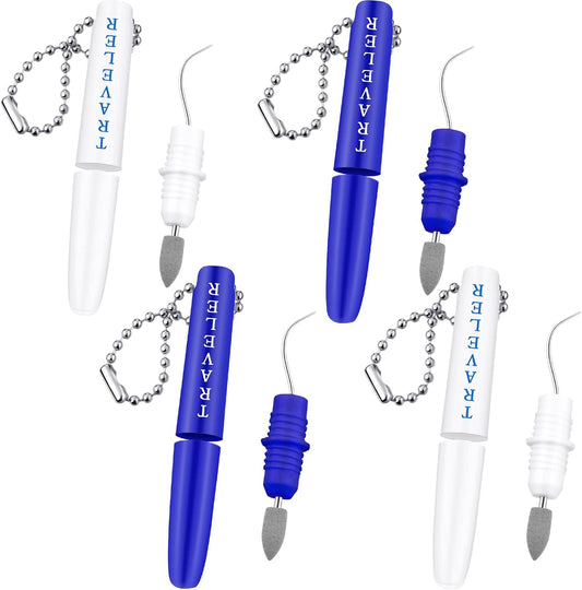 4 Pieces Travel Dental Tooth Picks Mini Metal Toothpick Holder Reusable Portable Toothpick Holder Pocket Tooth Dental Tool Set Remove Plaque Toothpicks for Teeth Cleaning with Keychain