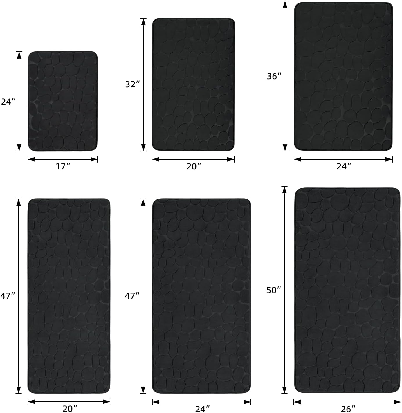 YIHOUSE Memory Foam Bath Mat Cobblestone Bathroom Rugs Super Water Absorbent Bath Mats for Bathroom Machine Washable Bath Rugs(20x32,Black)