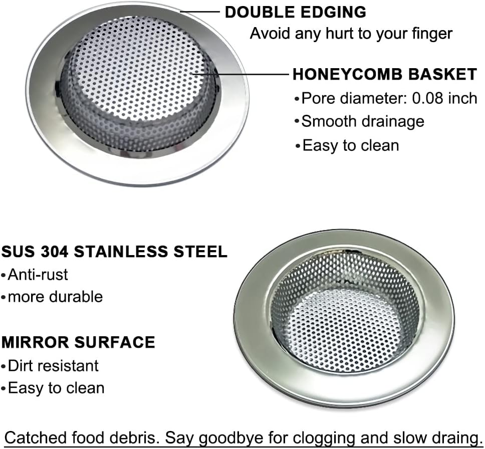 4-Piece Kitchen Sink Strainers - 4.5 Inch Stainless Steel Sink Drain Filter with Food Scraps Catcher