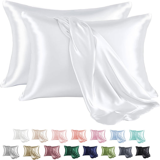 MR&HM Satin Pillowcase for Hair and Skin, Silk Satin Pillowcase 2 Pack, King Size Pillow Cases Set of 2, Silky Pillow Cover with Envelope Closure (20x36, White)
