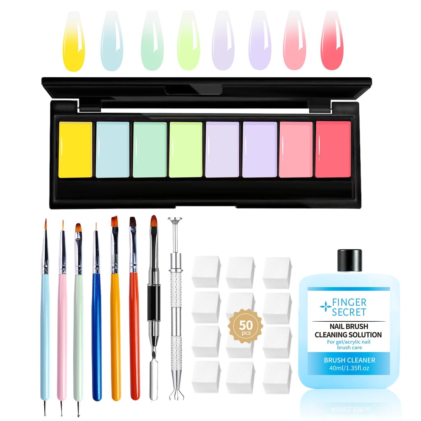 8 Colors Ombre Gel Pat Nail Polish Set,Ombre Pigment for Nails,Gradient Painting Gel with 50Pcs Nail Sponges for 3D Gels Nail Art can be Painted in Salon or Home Use