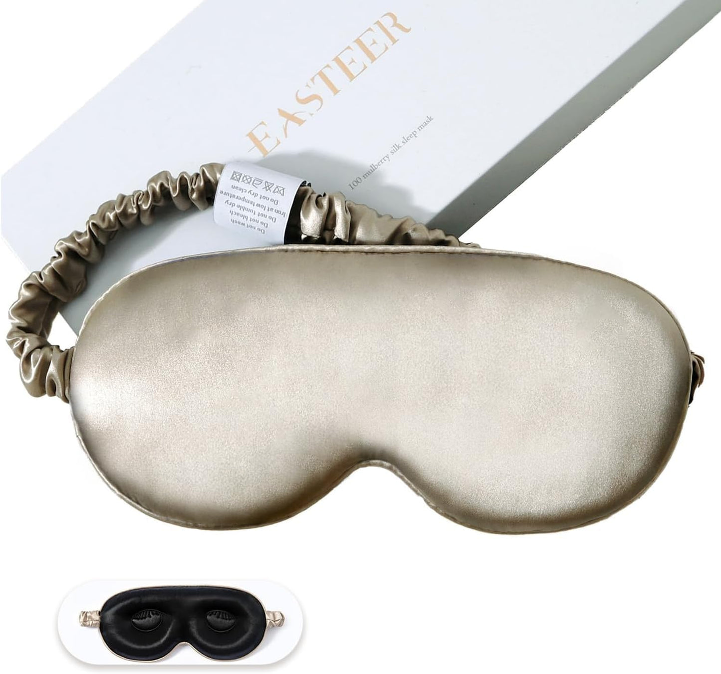 100% 22 Momme Mulberry Silk Sleep Mask, Eye Cover for Sleeping, Blackout 3D Sleep Masks for Lash Extensions with Adjustable Strap for Men and Women (Caramel)