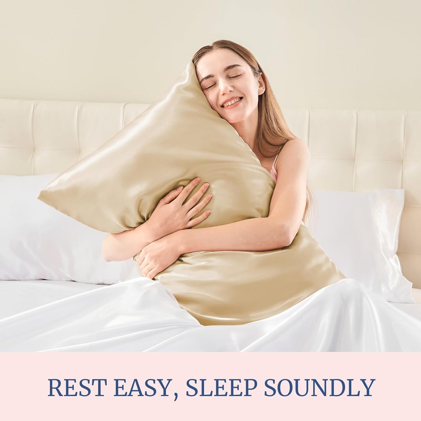 BEDELITE Satin Pillowcase for Hair and Skin, Super Soft Similar to Silk Pillow Cases 4 Pack with Envelope Closure, Cooling Pillowcases for Women Men (20"x40" King Size, Champagne)