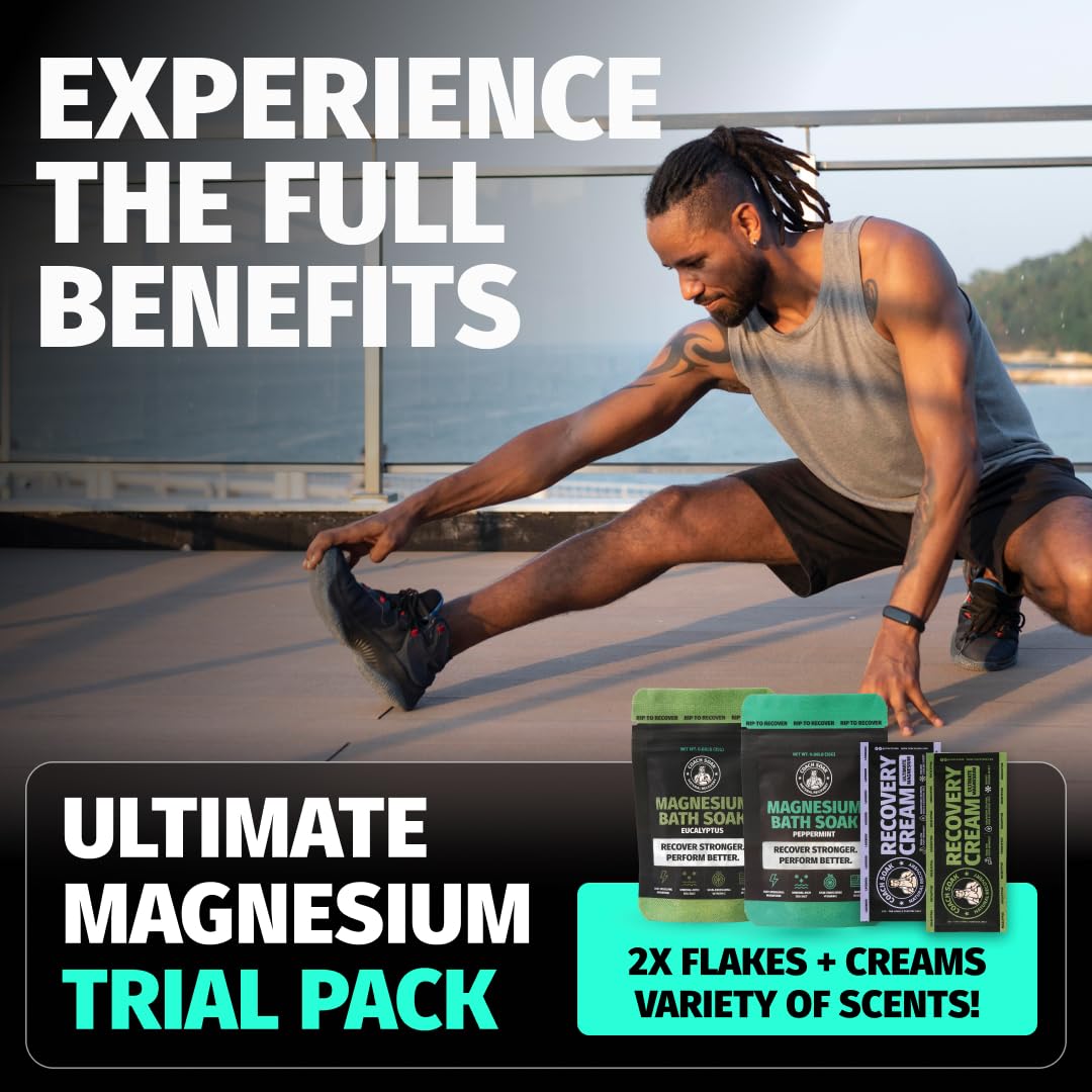 Coach Soak Magnesium Bath Flakes Mint & Lotion Trial Pack - Absorbing Magnesium Cream with Menthol - 0.18 lb (4 Pack) - Mixed Scents