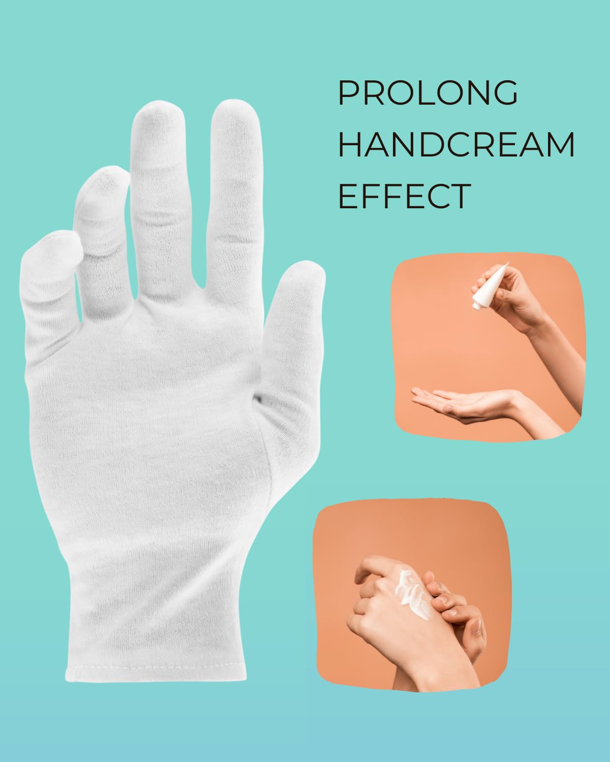 Cotton Gloves (2 Pairs), White, Moisturizing Night Gloves for Dry Hands, 100% Cotton, Size L