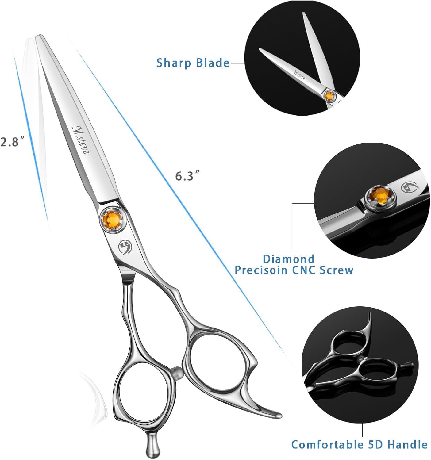 Professional Hair Cutting Scissors 6.3 Inch, VG10 Stainless Steel Barber Shears, Extremely Sharp Hairdressing Scissors for Salon & Home Use, Ambidextrous Left Right Hand