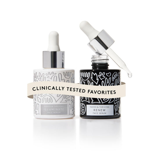 Naked & Thriving Wrinkle-Fighter Set, Includes Renew Resurfacing Night Serum (30 mL) & Illuminate C+ Serum (30 mL), Clinical Results, Dermatologist Loved, Hylauronic Acid & Bakuchiol (Set of 2)