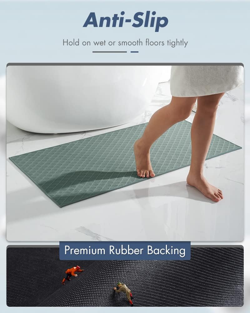 AMOAMI Bath-Mat, Ultra Thin Bathroom Mat Runner Rugs, Rubber Backed Bath Mats for Bathroom Non Slip, Absorbent Bath Rug for Bathroom Floor, Shower, Sink 2'x 4'(24" x 47") Green