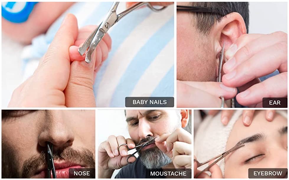 Rounded Stainless Steel Facial Hair Scissors – Safety Scissors for Nose Hair, Eyebrows, Eyelashes, Mustache, Beard, and Baby Nails