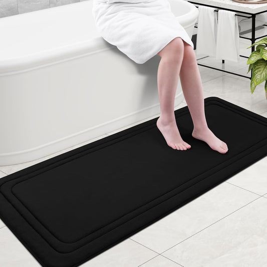 Grandaily Memory Foam Bath Mat Rug 59x24, Ultra Soft, Non-Slip and Absorbent Bathroom Rugs, Machine Wash Dry, Comfortable Bath Carpet for Bathroom Floor, Tub and Shower, Black