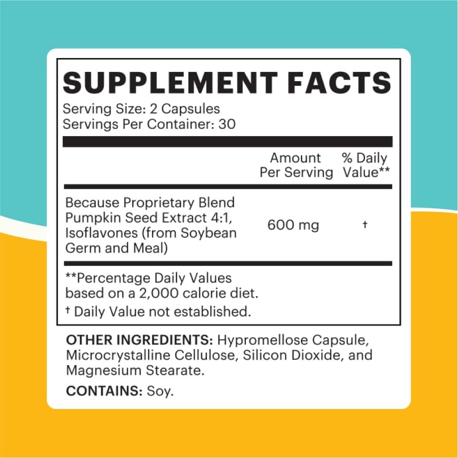 Because Bladder Relief Supplement with Pumpkin Seed Extract - 60 Capsules (1 Bottle) - Helps Reduce Urgency & Frequency, Supports Strong Pelvic Floor Muscles, Vegan & Non-GMO, Made in The USA