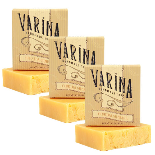 Varina Organic Florida Sunrise Bar Soap - Gentle Cleansing for Sensitive Skin, Fruity - 3 Pack - 84% Organic Ingredients