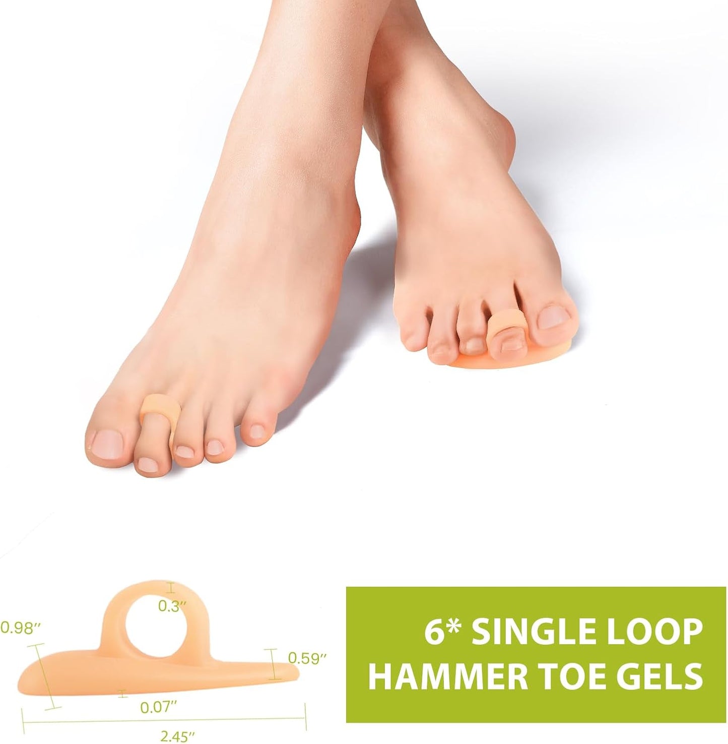 Bukihome Hammertoe Corrector Gel Toe Straighteners - 12 pcs Support Crest for Women & Men - Realign Bent, Crooked, Curled, Claw, Hammer Toes - Beige,Single Loop