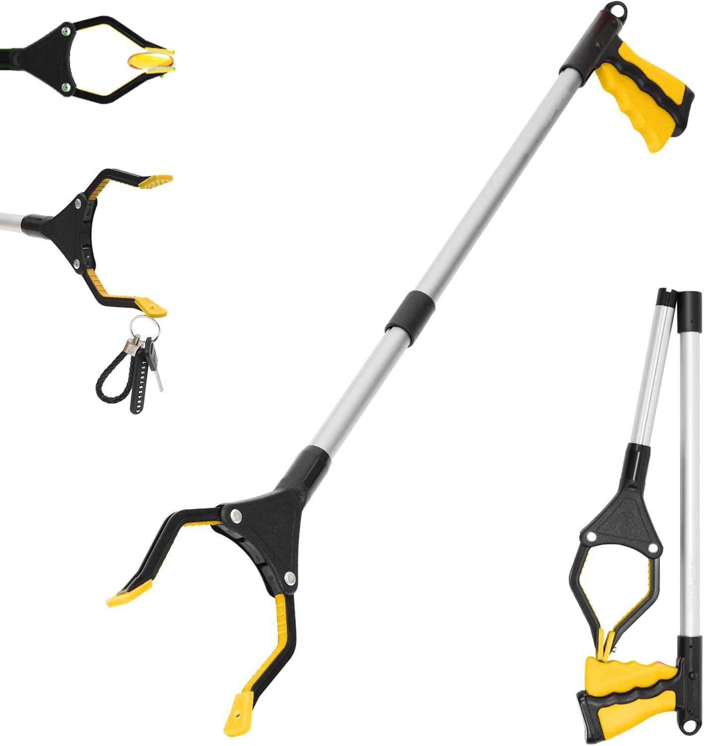32" Foldable GrabRunner Reacher Grabber with Strong Magnetic Tip(Yellow)