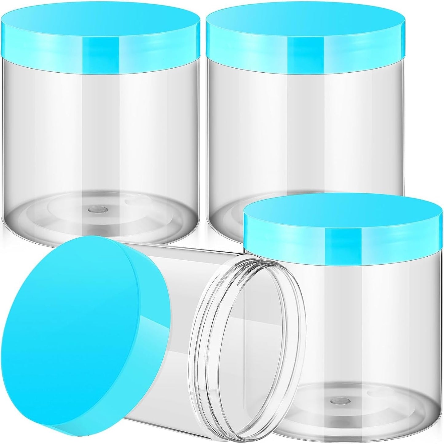 SATINIOR 12 Pack 16 oz Plastic Container Jars with Lids Round Clear Travel Cosmetic Container Slime Jars for Toiletries, Lotion, Cream, Ointments, Makeup, Rhinestone, Samples, Kitchen Storage(Blue)