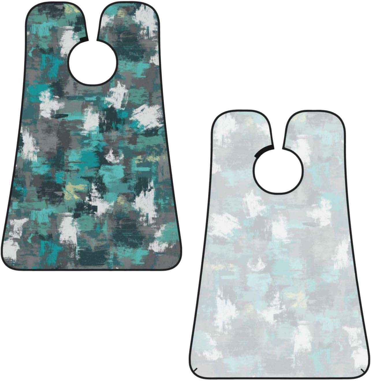 Stretchable Beard Cape, Non-Stick Hair Catcher for Trimming, Waterproof Grooming Apron, Turquoise Grey Abstract Teal Modern Art Painting