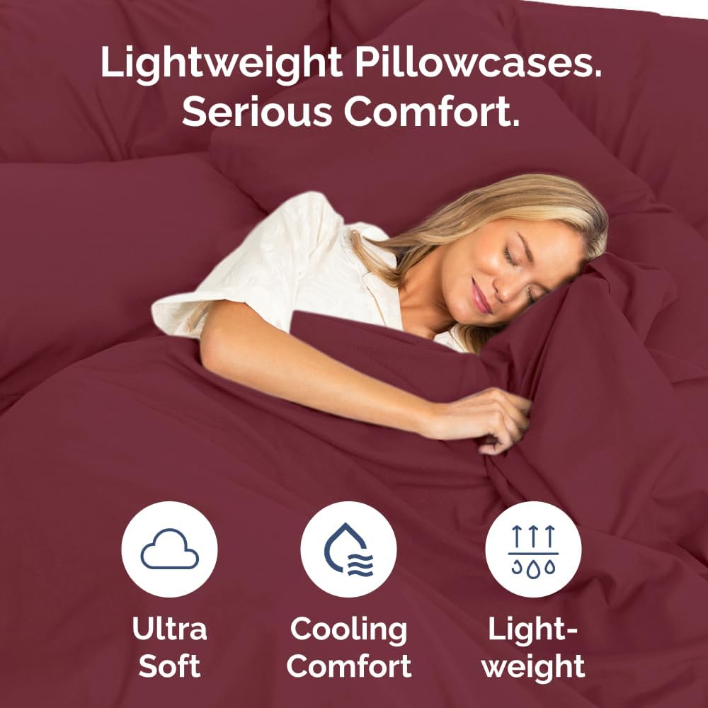 Queen Pillow Cases Set of 6 - Ultra Soft Hotel Quality Pillowcase Covers - Comfy, Cozy & Wrinkle Free - Shrink, Stain and Fade Resistant - Machine Washable Pillow Protectors - 6 Piece Set - Burgundy