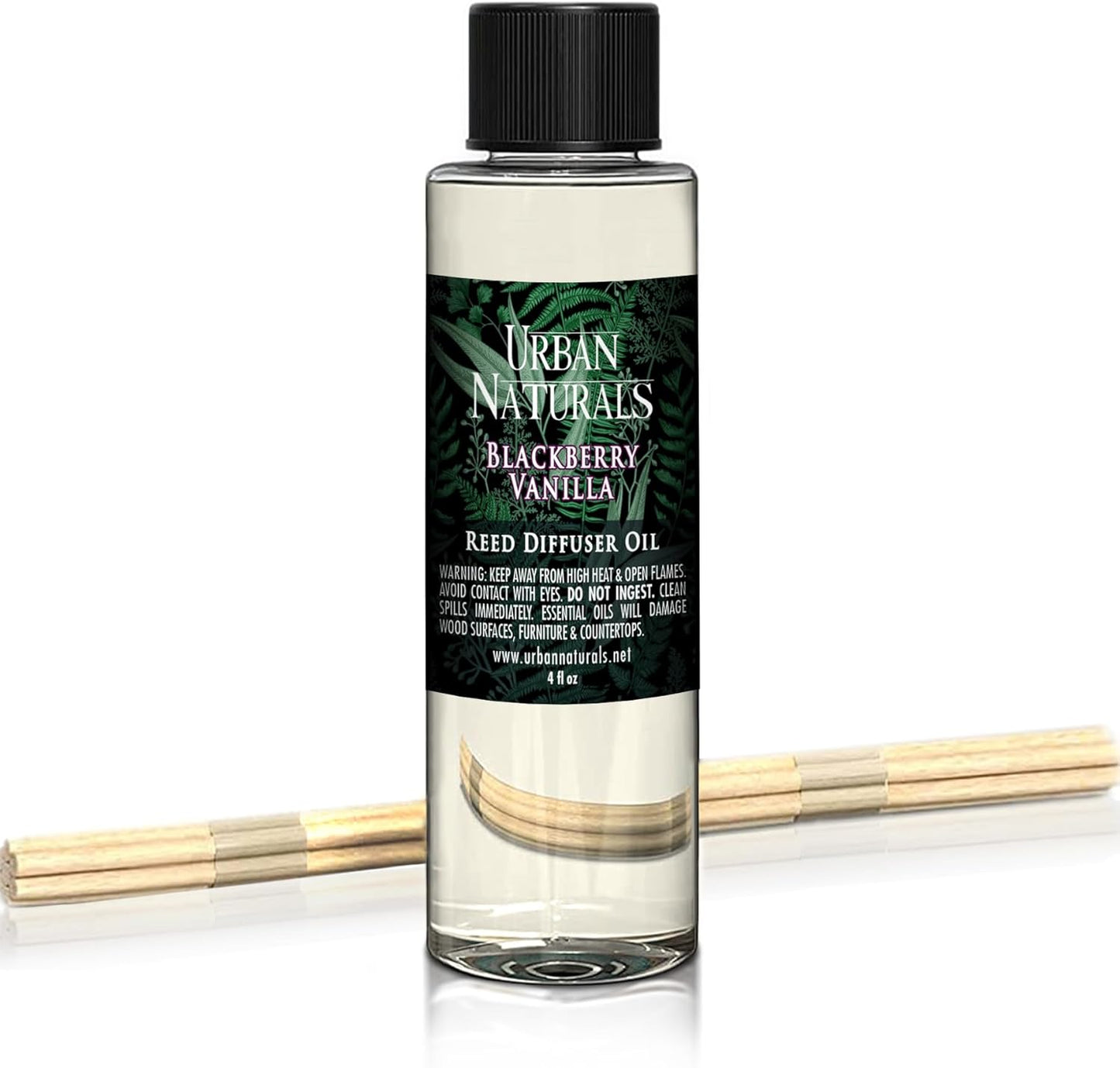Urban Naturals Reed Diffuser Oil Refill, BlackBerry Vanilla Diffuser Oil with Blackberries, Vanilla, Patchouli, 4 oz + Free Reed Sticks, Made in The USA