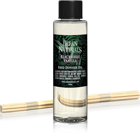 Urban Naturals Reed Diffuser Oil Refill, BlackBerry Vanilla Diffuser Oil with Blackberries, Vanilla, Patchouli, 4 oz + Free Reed Sticks, Made in The USA