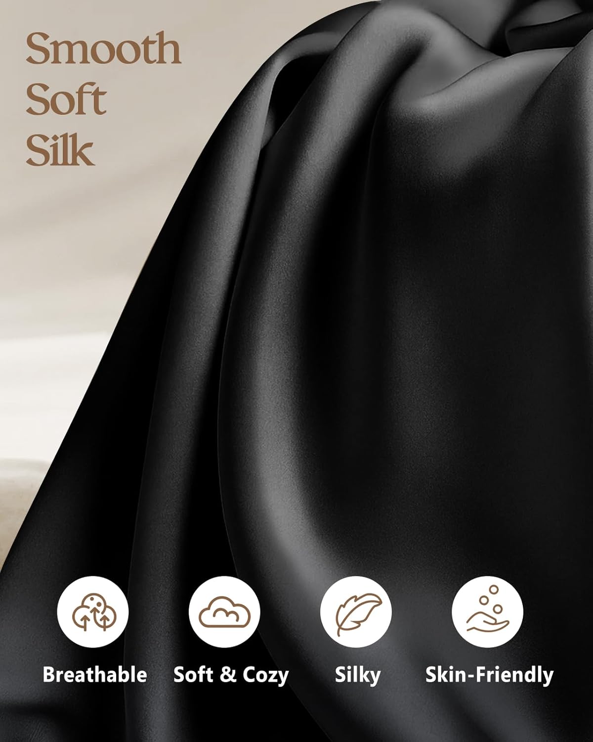 Silk Pillowcase 2 Pack - Pillow Cases King Set of 2 Size 20" x 36" for Hair and Skin Smooth Soft Breathable with Hidden Zipper Cooling Pillow Covers for Sleeping Women, Black