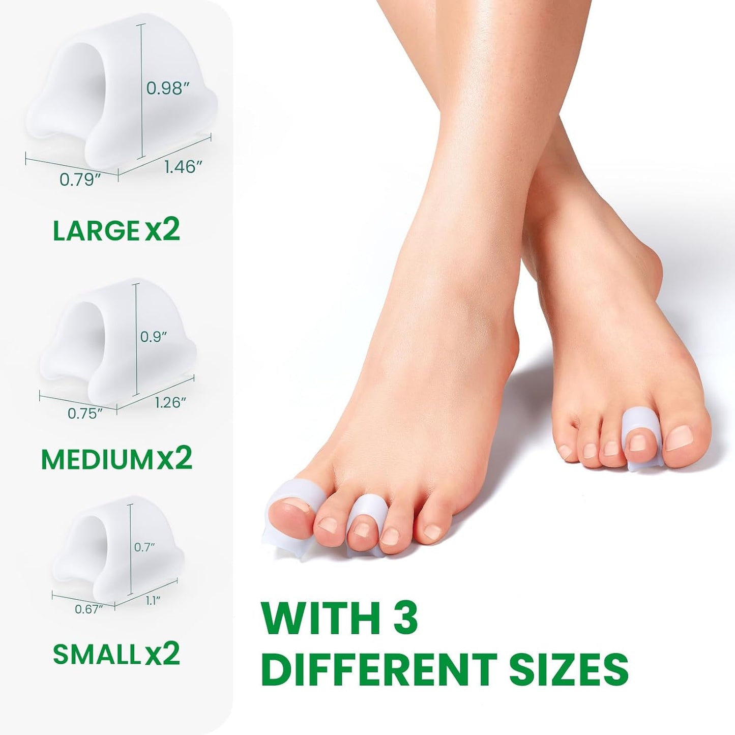 Bukihome Hammertoe Corrector - 6 Pack Toe Splints - Soft Gel Toe Straighteners - Realign Bent, Curled, Crooked, Claw, Hammer Toes - Toe Corrector for Men and Women, 3 Different Sizes (White)