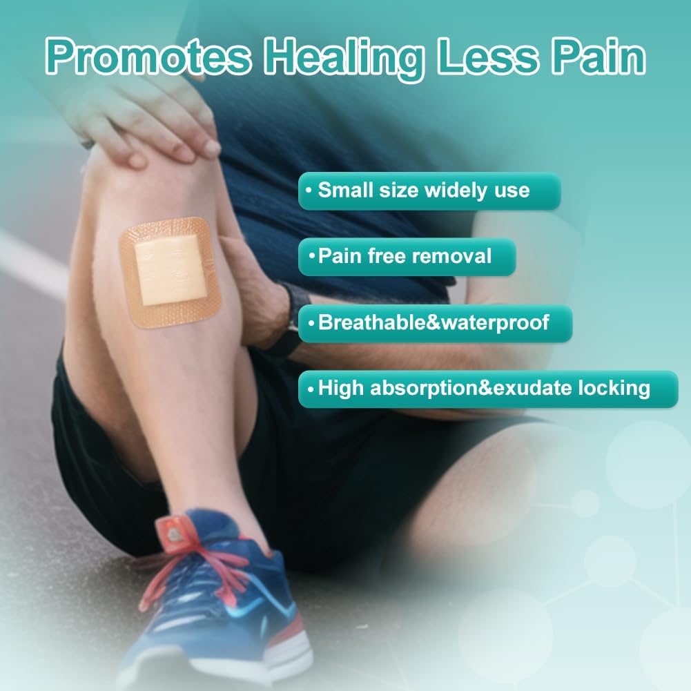 Dimora Silicone Foam Dressing 3x3 inch with Border 20 Pack, Wound Bandage, Gentle Adhesive Waterproof Pads for Sensitive Skin Wound Care 7.5x7.5 cm