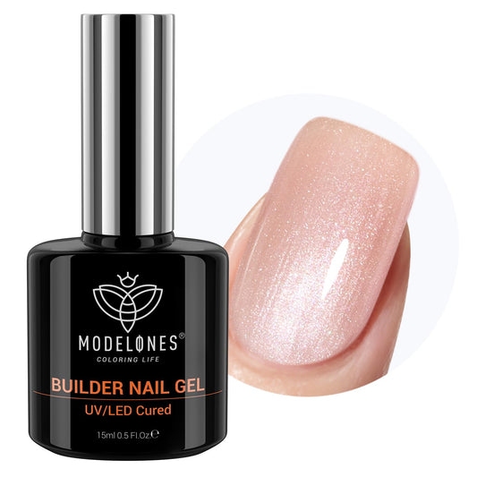 modelones Builder Nail Gel, 8-in-One Gold Shimmer Builder, Champagne Sparkle Glitter Rubber Color Base Gel Polish LED Lamp Cured, Apex Building Strengthener Extension for Home DIY Salon Girls