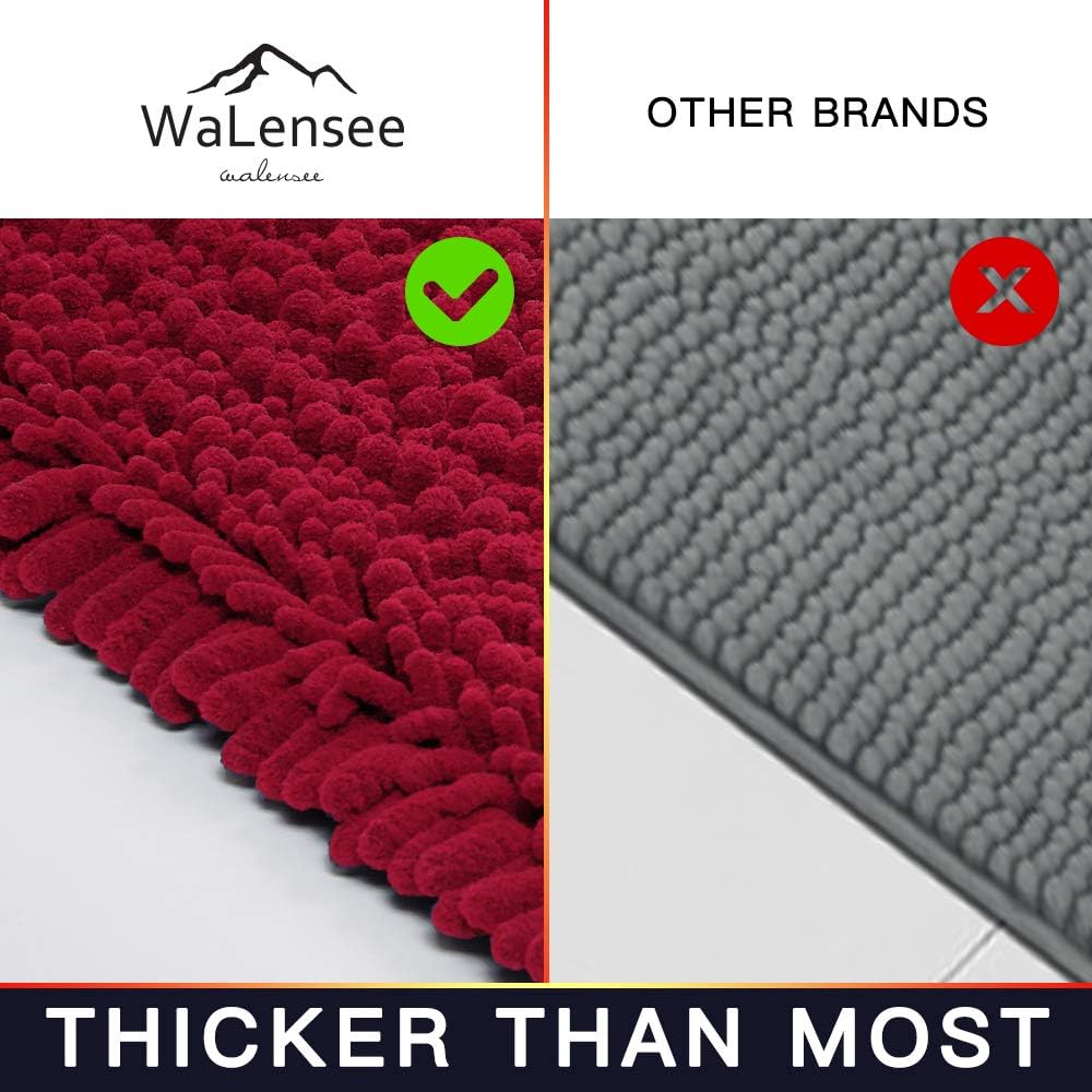 Walensee Bathroom Contour Rug Non Slip Toilet U Shaped Bath Mat (20x24, Red) Water Absorbent Super Soft Shaggy Chenille Machine Washable Dry Extra Thick Perfect Absorbant Best Plush Carpet