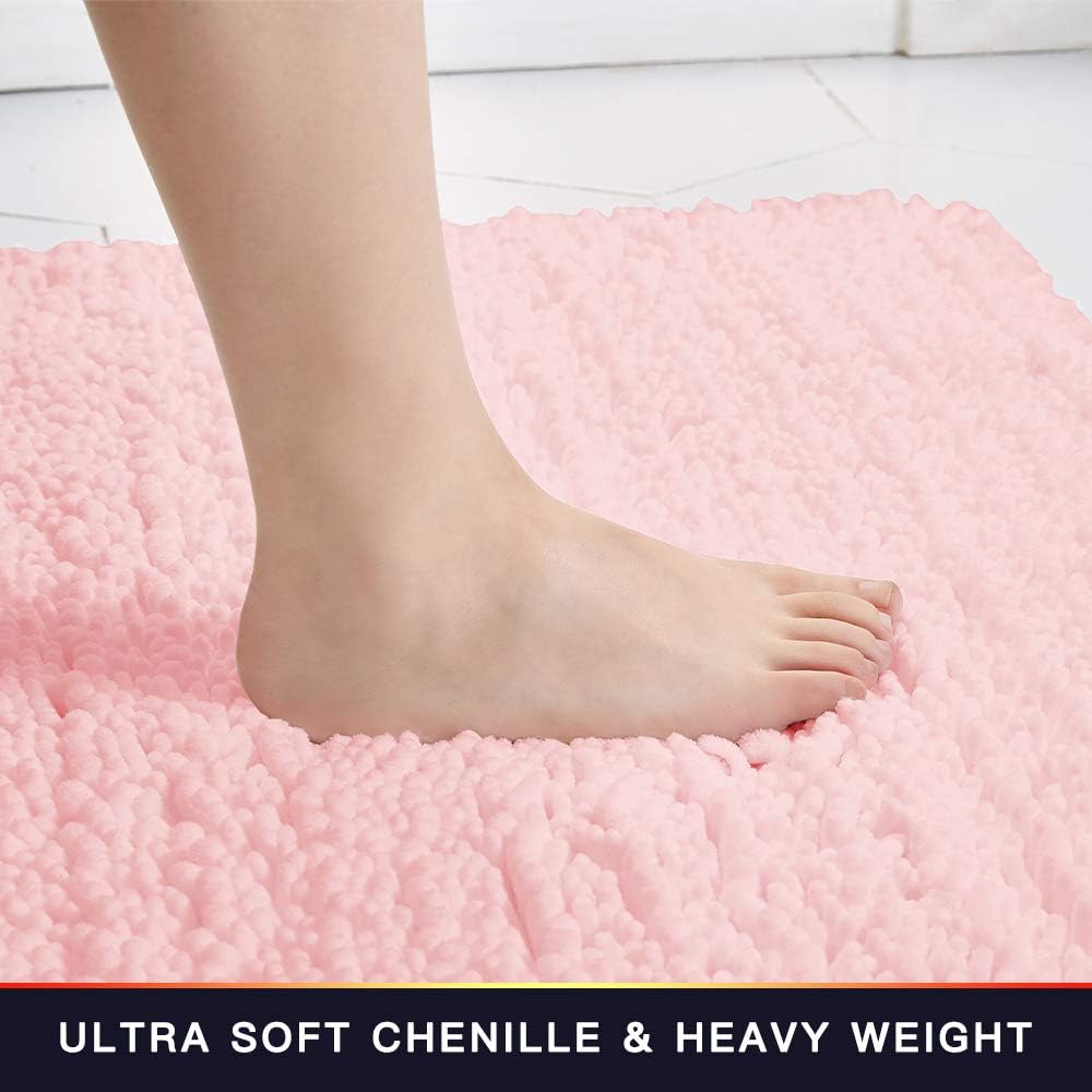 Walensee Large Bathroom Rug Non Slip Bath Mat (72x24 Inch Blush) Water Absorbent Super Soft Shaggy Chenille Machine Washable Dry Extra Thick Perfect Absorbant Best Plush Carpet for Shower Floor