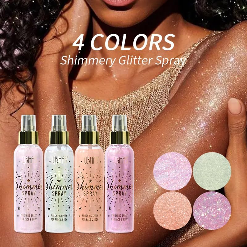 USHAS Body Glitter Spray 3.72 fl.oz - Temporary Body Shimmer Spray for Face, Hair, Clothing, Long Lasting Quick-Drying Shiny for Music Festival Rave (04)