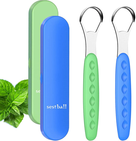 New Version Tongue Scraper Cleaner for Adults & Kids, Medical Grade Metal Tongue Brushes Set for Fresh Breath Dental Eliminate Bad Breath in Seconds