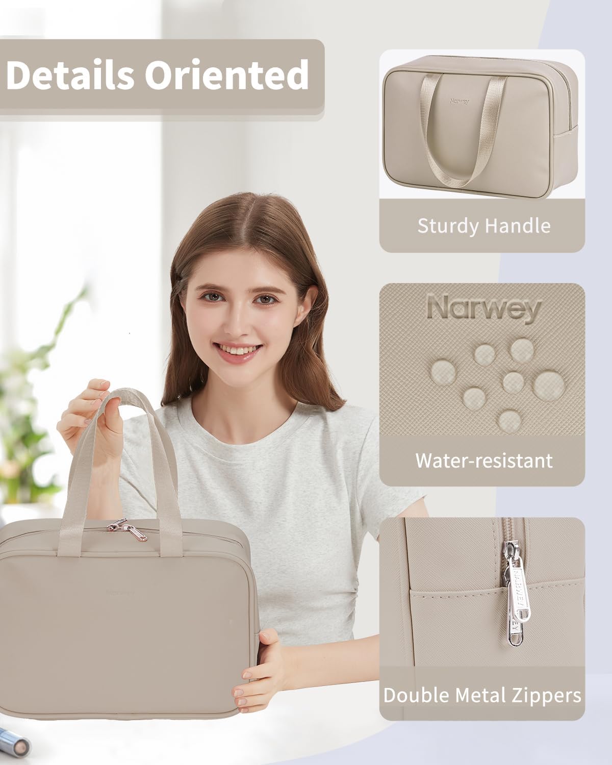 PU Leather Large Travel Toiletry Bag Women Toiletries Bag Skincare Bag Makeup Bag Organizer Make up bag Cosmetic Bag Medicine Bag for Girls (Large, Brown)