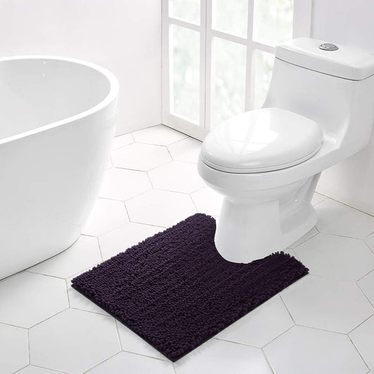 Walensee Bathroom Contour Rug Non Slip Toilet U Shaped Bath Mat (20x24, Dark Purple) Water Absorbent Super Soft Shaggy Chenille Machine Washable Dry Extra Thick Perfect Absorbant Best Plush Carpet