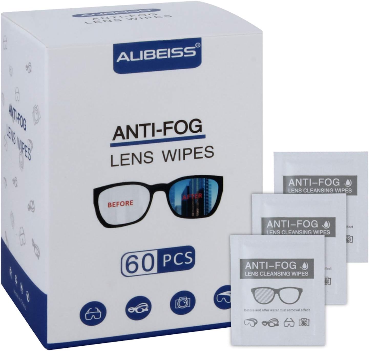 Anti-Fog Lens Wipes Pre-Moistened Anti-Fog Wipes, 6inch X 5inch,for Eye Glasses (60 Pack)