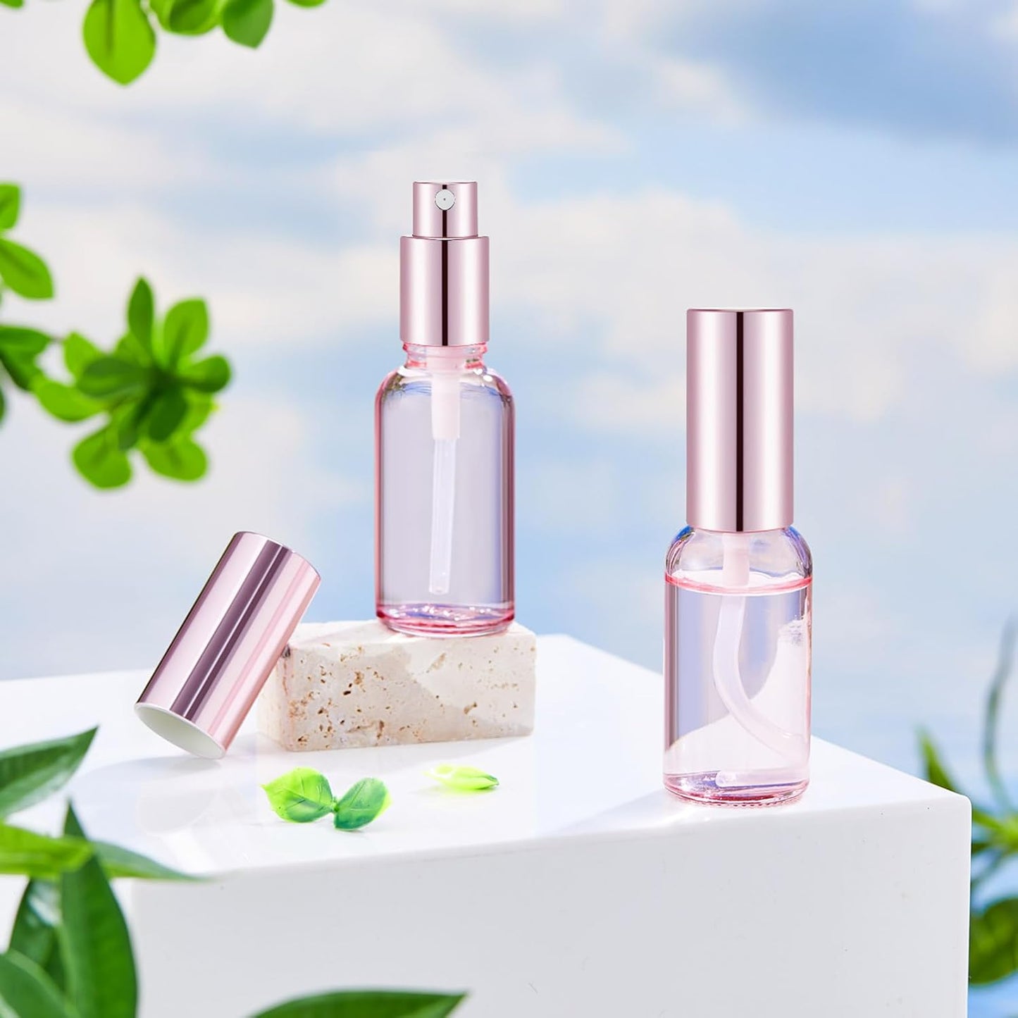 Roshtia 30 Pcs 1 Oz/ 30 ml Pink Glass Spray Bottle Refillable Perfume Atomizer Clear Decorative Empty Bottles with Fine Mist Sprayer Pump for Face Body Travel