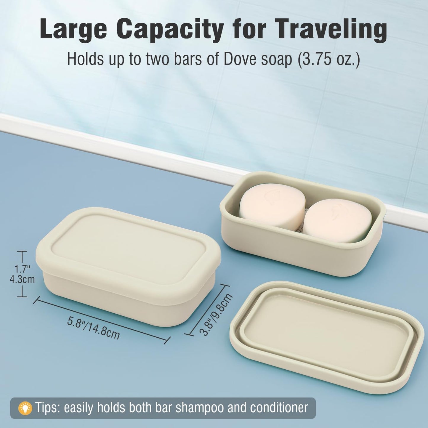 Enhanced Leak-Proof Travel Soap Case with Draining Pad, Silicone Soap Container for Traveling, Shampoo Bar Travel Case for Camping, Gym, Easy to Clean (Off-white)