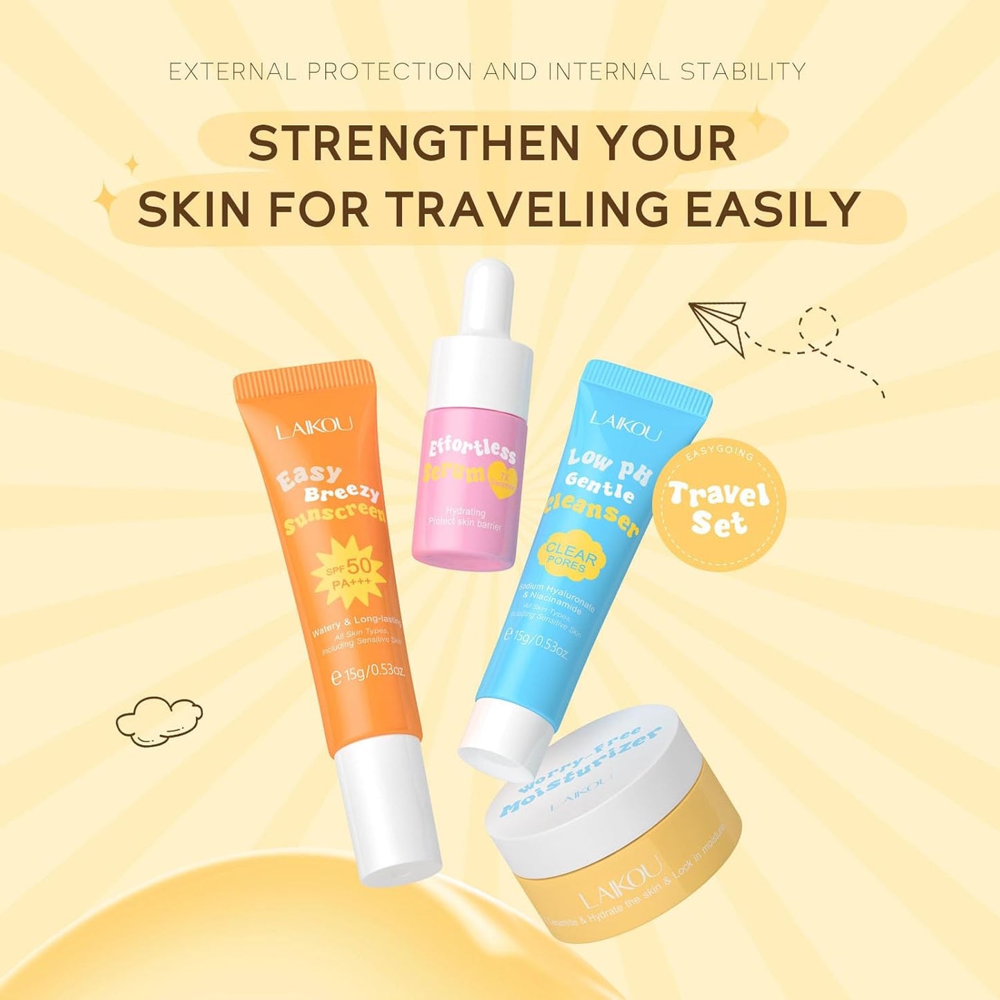 Hydrating Skin Care Set Travel Kit, Gifts for Women and Teenage Girls, 4 Piece Skincare Essentials Set Mini Travel Size With Facial Cleanser, Cream, Serum, Sunscreen - Travel Essentials Gift Set