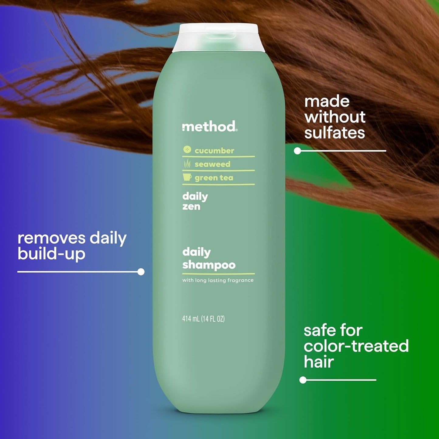 Method Everyday Shampoo, Daily Zen with Cucumber, Green Tea, and Seaweed Scent Notes, Paraben and Sulfate Free, 14 oz (Pack of 1)