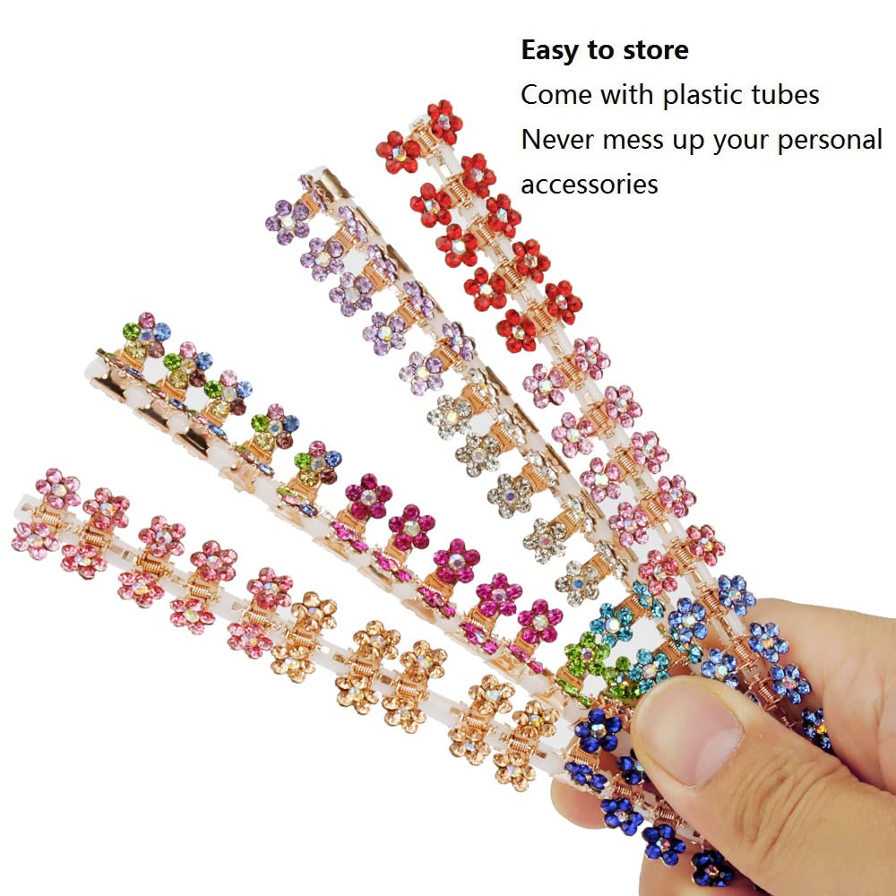 Mini Hair Claw Clips - No-Slip Grip Rhinestone Metal Clamps, Glitter Flower Accessories for Girls Women (Rose Gold-13Colors)