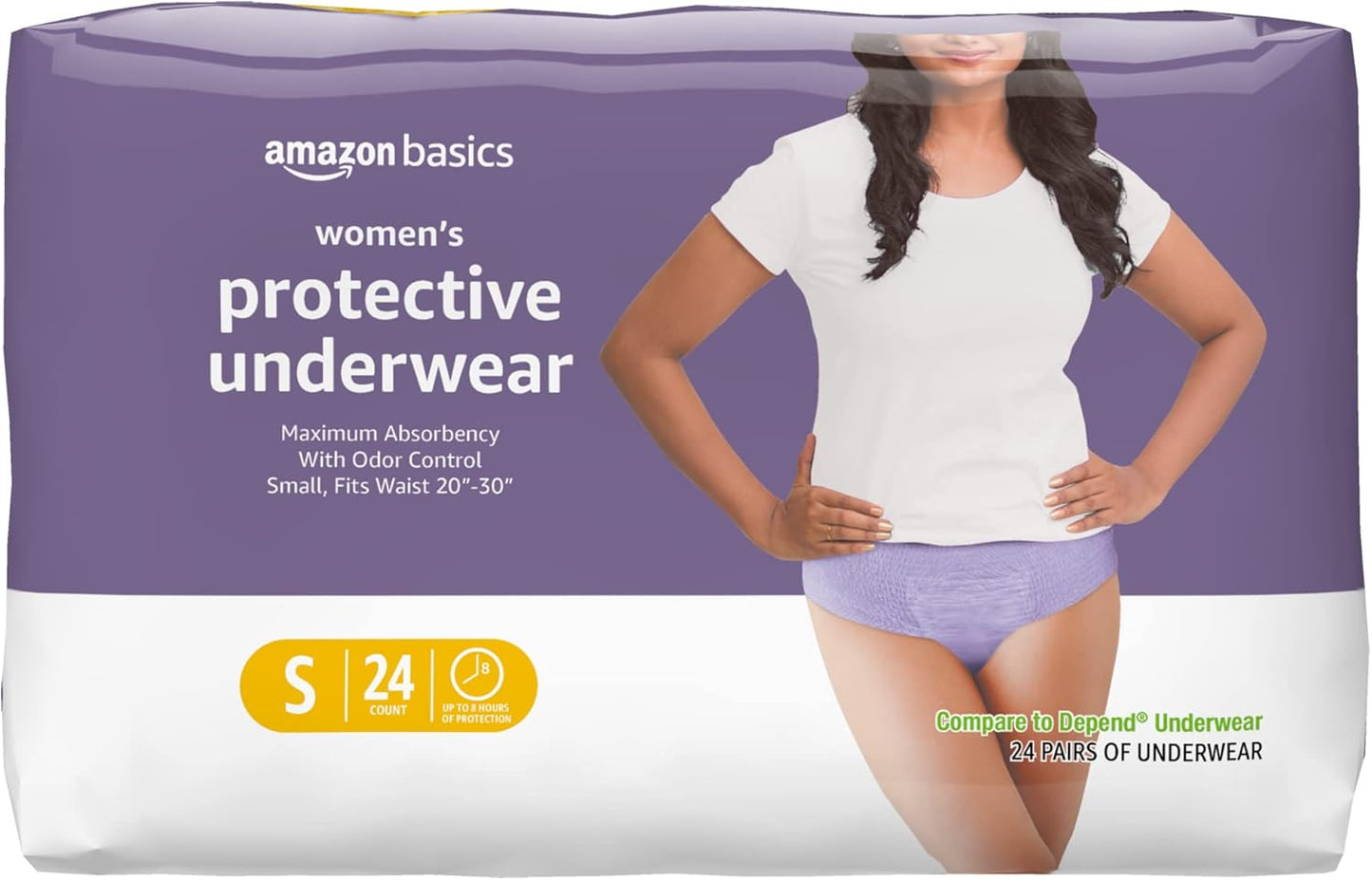 Amazon Basics Incontinence Underwear for Women, Protective, Disposable, Postpartum, Maximum Absorbency, Small, Lavender, 24 Count