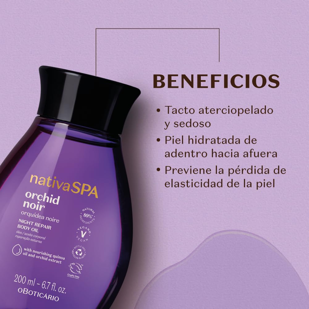 Nativa SPA by O Boticário, Orchid Noir Body Oil, Scented Moisturizer, Enriched with Purified Quinoa Drops to Boost Hydration, 6.8 Ounce (200ml)