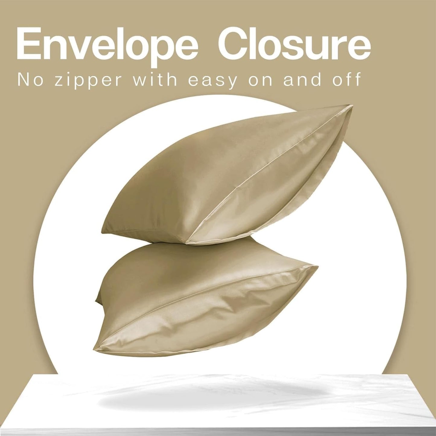 MR&HM Satin Pillowcase for Hair and Skin, Silk Satin Pillowcase 2 Pack, Standard Size Pillow Cases Set of 2, Silky Pillow Cover with Envelope Closure (20x26, Taupe)