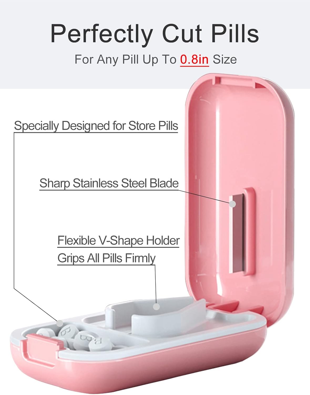 DUBSTAR Small Pill Cutter, Pill Cutter Splitter for Small and Tiny Pills, Portable Pretty Pill Cutters for Large Pills, Cuts Vitamins Tablets for Purse Pocket (2 PCS Pill Cutters, Blue+Pink)